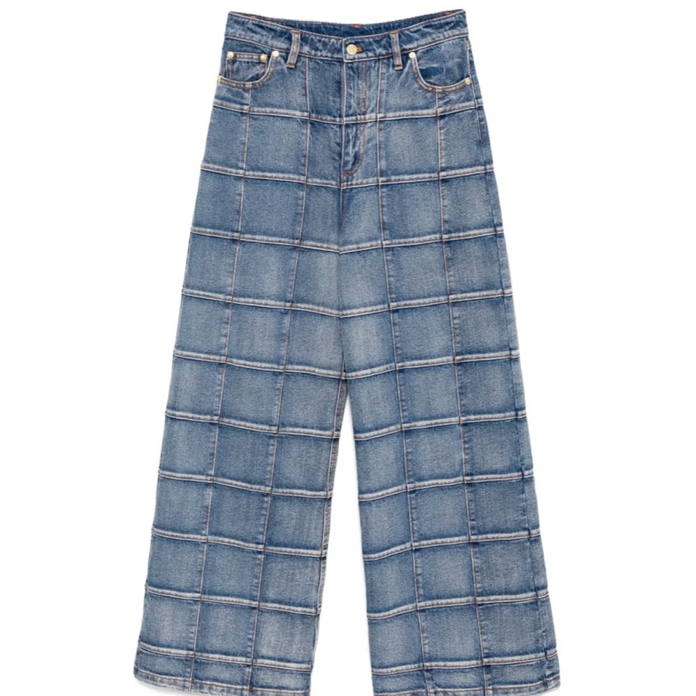 Cynthia Rowley Windowpane Wide-leg Jeans